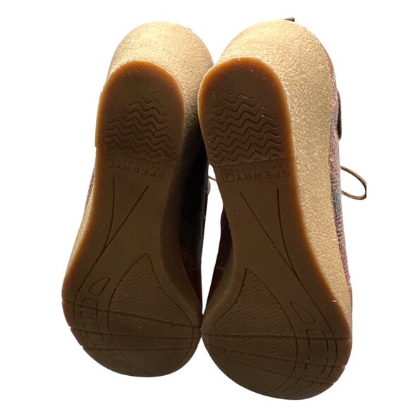 Sperry Bailey Wedge Ankle Boots Brown Leather Plaid Textile Panel Lace-Up Size 8 - Picture 8 of 8